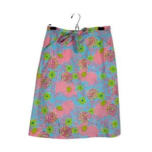 VTG  LILLY PULITZER MIRABELLE ELEFRANCE Wrap Skirt Sz 2 Knee Length Pockets Rare